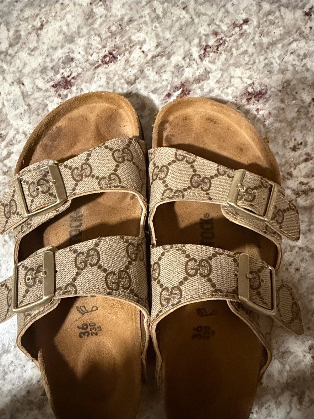 Birkenstock Kids Double-Buckle Sandals in Beige Monogram